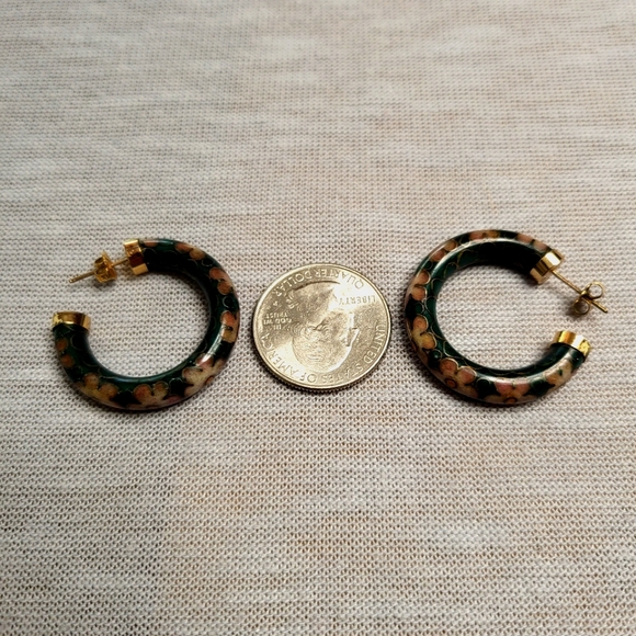 Vintage Cloisonné Enamel Hoop Post Earrings - Picture 2 of 4